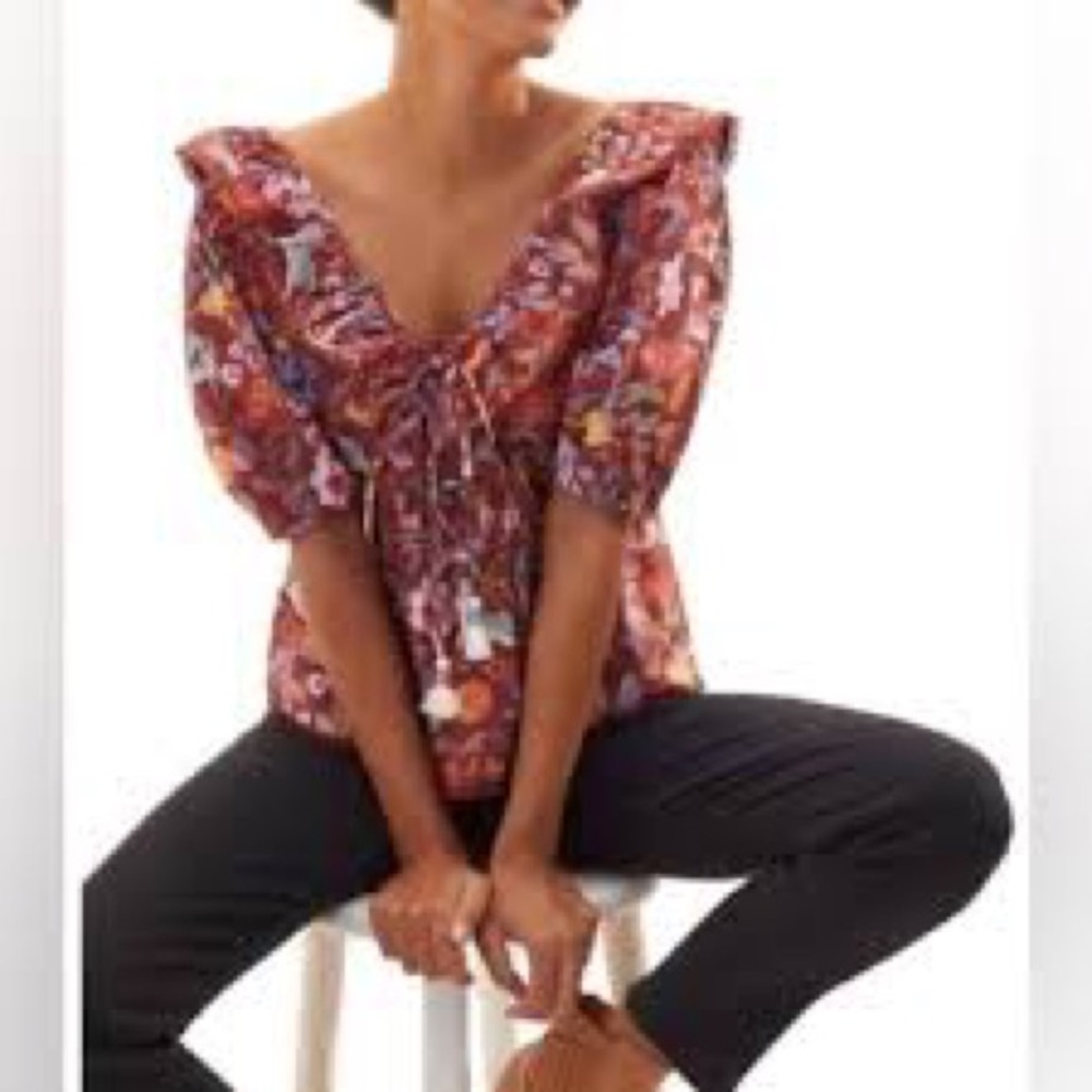 Maeve Ruffle Neck Zebra Motif Top BOHO Sz S NWT